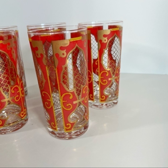 Vintage Mid Century Modern Red & Gold Capri Of California Drinking Glasses - Picture 8 of 10